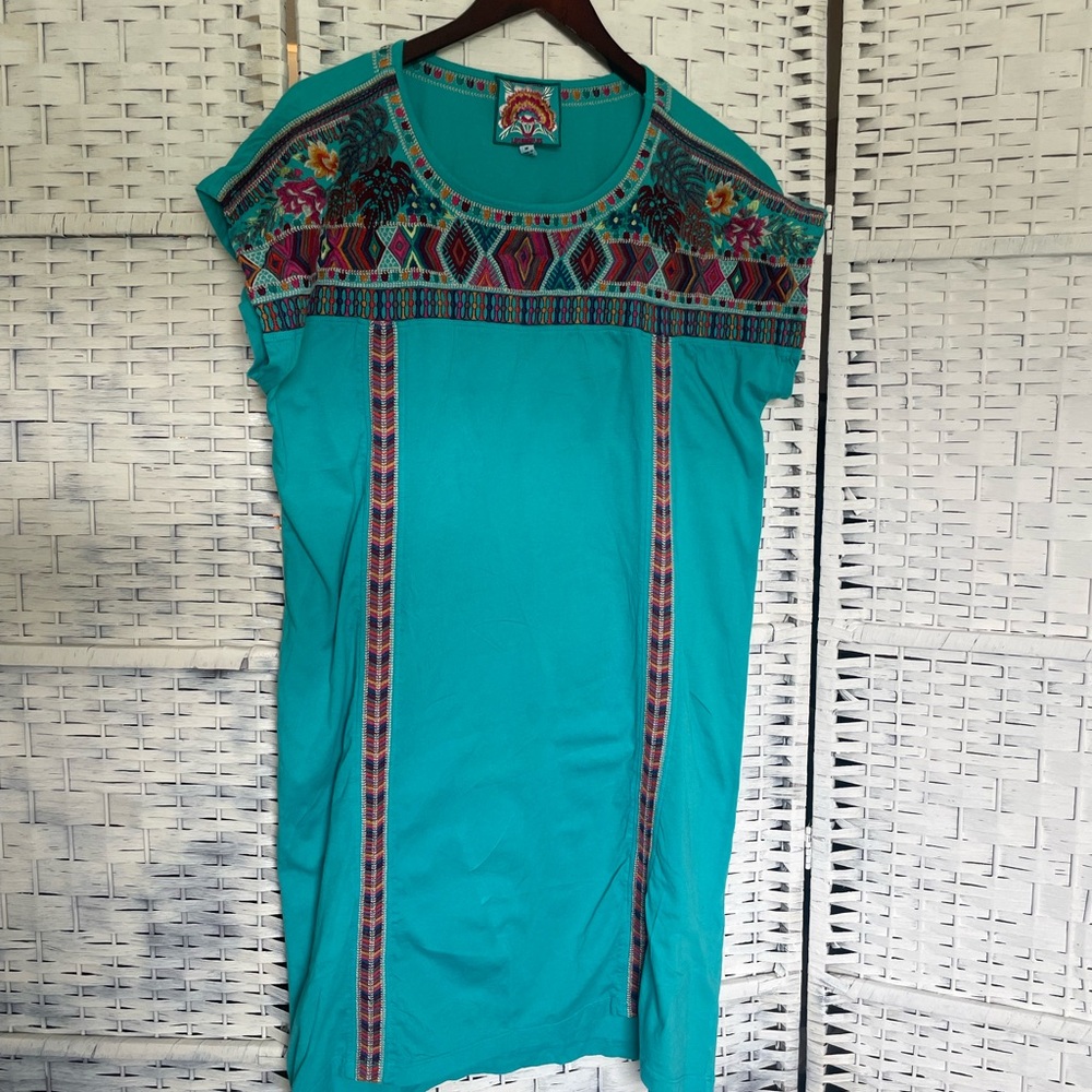 JohnnyWas Embroidered Turquoise Dress